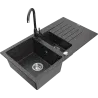 Mexen Matias évier en granit 1,5 bac avec égouttoir et robinet de cuisine Telma, noir moucheté - 6502-76-670200-76