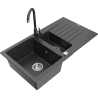 Mexen Matias Granite Sink 1.5-Bowl with Drainer and Telma Kitchen Tap, Black Speckled - 6502-76-670200-76