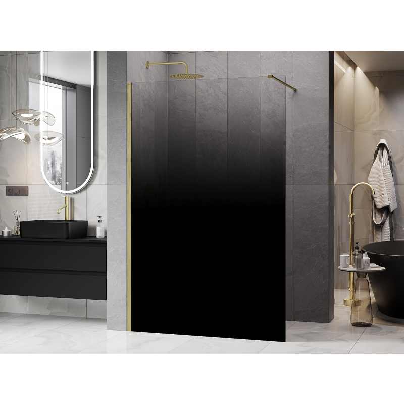 Mexen Kioto paroi de douche Walk-in 140 x 200 cm, ombre noire 8 mm, or brossé - 800-140-101-55-76