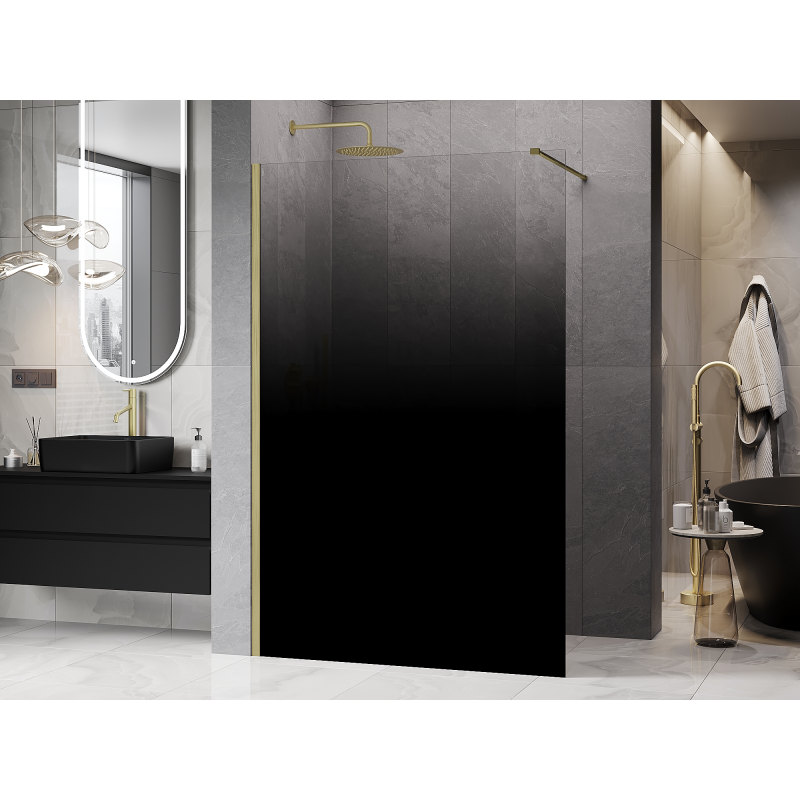 Mexen Kioto Parete doccia Walk-in 80 x 200 cm, ombre nera 8 mm, oro spazzolato - 800-080-101-55-76