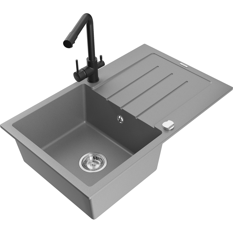 Mexen Bruno granitdiskho med en kammare, avrinning och köksblandare Duero, grå - 6513-71-671600-70