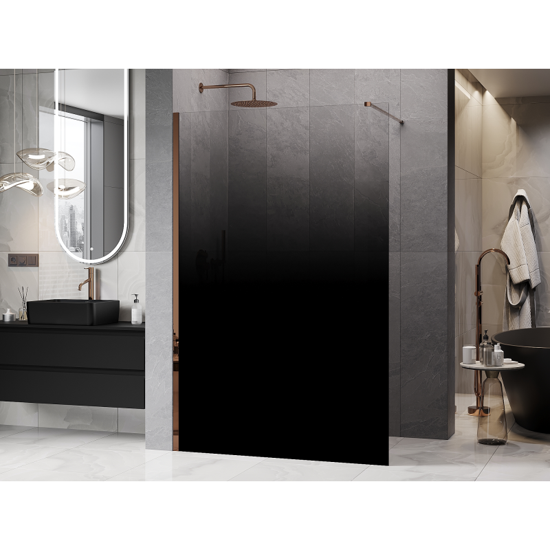 Mexen Kioto parede de duche Walk-in 150 x 200 cm, ombre preta 8 mm, ouro rosa - 800-150-101-60-76