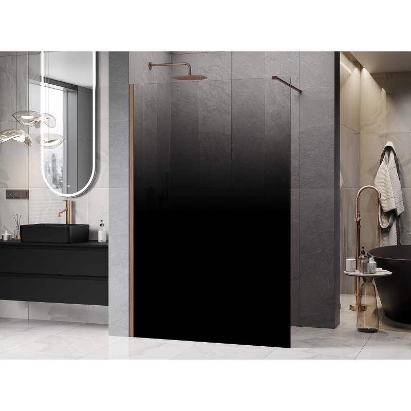 Mexen Kioto Duschwand Walk-in 110 x 200 cm, ombre schwarz 8 mm, gebürstetes Kupfer - 800-110-101-65-76