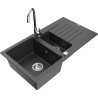 Mexen Matias fregadero de granito de 1,5 senos con escurridor y grifo de cocina Telma, negro moteado - 6502-76-670200-00