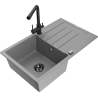 Mexen Bruno granite sink 1-bowl with drainer and Duero kitchen tap, grey - 6513-71-671600-70-B