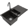 Mexen Matias granite sink 1.5-bowl with drainer and Telma kitchen tap, black/gold - 6502-75-670200-70