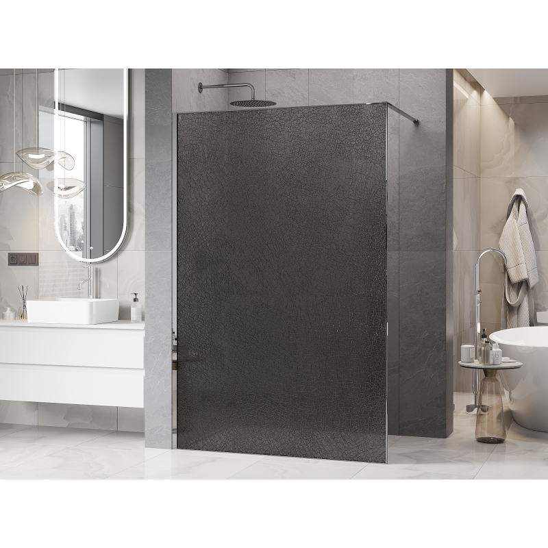 Mexen Kioto Duschwand Walk-in 110 x 200 cm, Crackle Graphit 12 mm, Chrom - 800-110-101-01-44-X