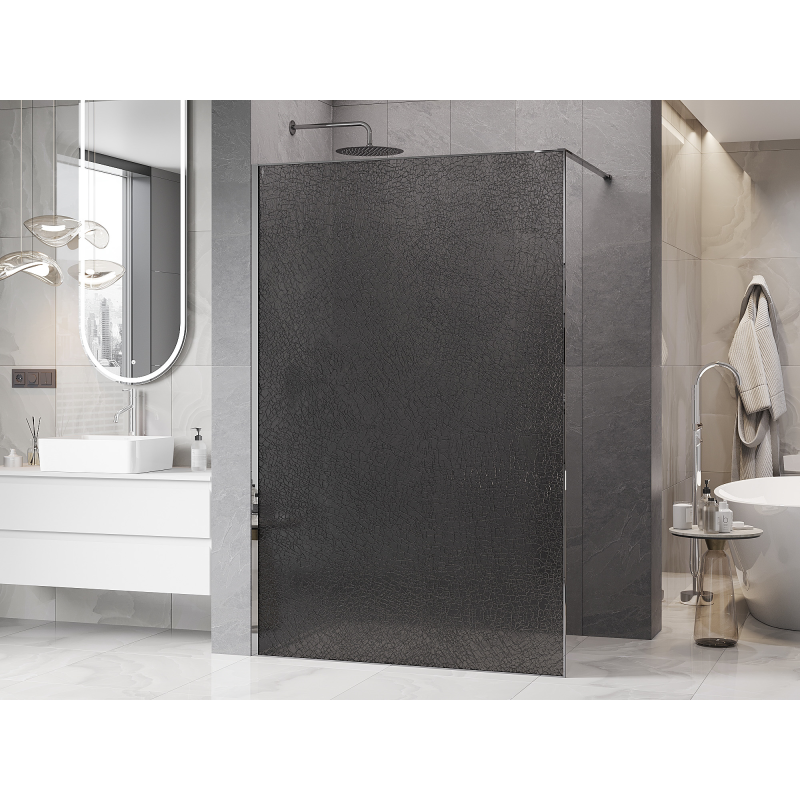 Mexen Kioto pannello doccia Walk-in 130 x 200 cm, crackle grafite 12 mm, cromo - 800-130-101-01-44-X