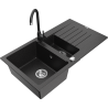 Mexen Matias fregadero de granito de 1,5 tazones con escurridor y grifo de cocina Telma, negro/plata - 6502-73-670200-70