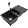 Mexen Matias granite sink 1.5-bowl with drainer and Telma kitchen tap, black/silver - 6502-73-670200-70