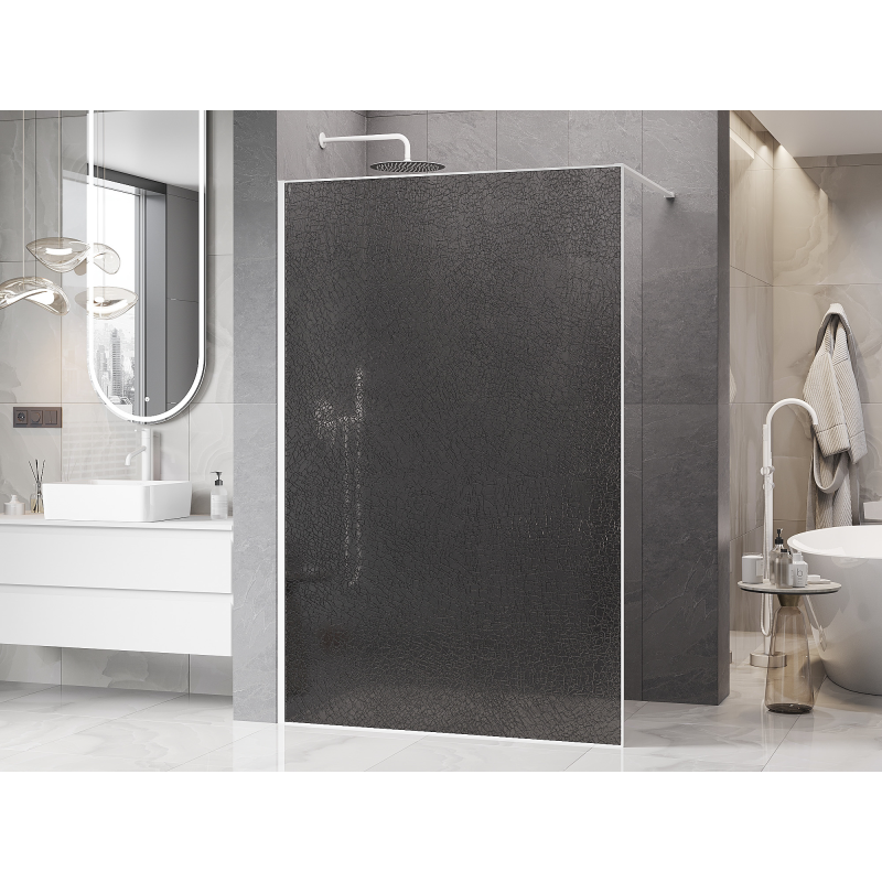 Mexen Kioto Πάνελ ντους Walk-in 100 x 200 cm, γραφίτης ραγισμένος 12 mm, λευκό