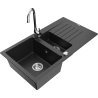 Mexen Matias granite sink 1.5-bowl with drainer and Telma kitchen faucet, black/silver - 6502-73-670200-00
