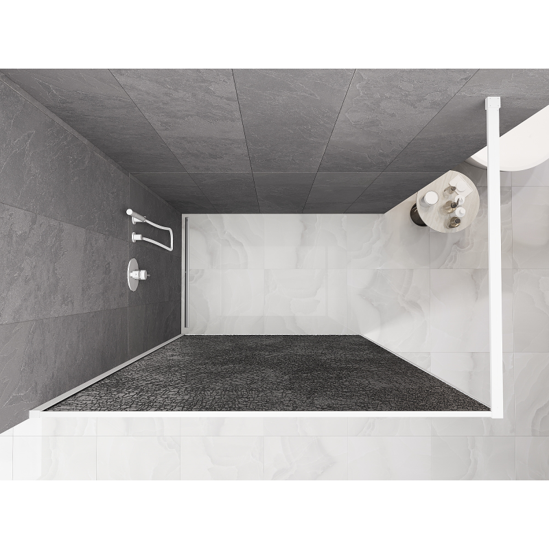 Mexen Kioto Duschwand Walk-in 100 x 200 cm, Crackle Graphit 12 mm, Weiß - 800-100-101-20-44-X