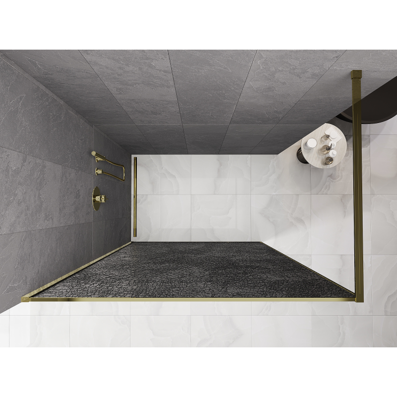 Mexen Kioto Duschwand Walk-in 110 x 200 cm, Crackle Graphit 12 mm, gold - 800-110-101-50-44-X