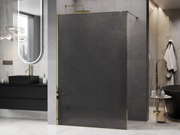 Mexen Kioto parede de duche Walk-in 160 x 200 cm, crackle grafite 12 mm, dourada - 800-160-101-50-44-X