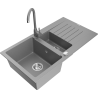 Mexen Matias fregadero de granito de 1,5 senos con escurridor y grifo de cocina Telma, gris - 6502-71-670200-71
