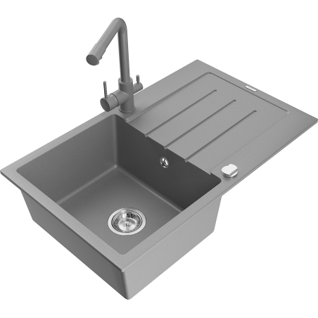 Mexen Bruno vienas granīta izlietne ar noteku un virtuves jaucējkrānu Duero, pelēks - 6513-71-671600-71