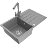 Mexen Bruno 1-bowl granite kitchen sink with drainer and Duero kitchen tap, grey - 6513-71-671600-71