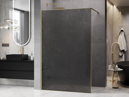 Mexen Kioto parede de duche Walk-in 100 x 200 cm, crackle grafite 12 mm, dourada escovada - 800-100-101-55-44-X
