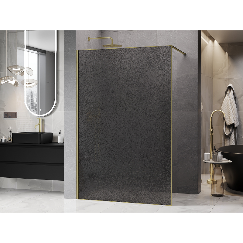 Mexen Kioto parede de duche Walk-in 160 x 200 cm, crackle grafite 12 mm, dourado escovado - 800-160-101-55-44-X