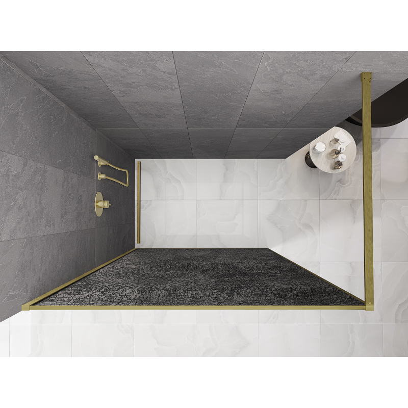 Mexen Kioto parede de duche Walk-in 160 x 200 cm, crackle grafite 12 mm, dourado escovado - 800-160-101-55-44-X