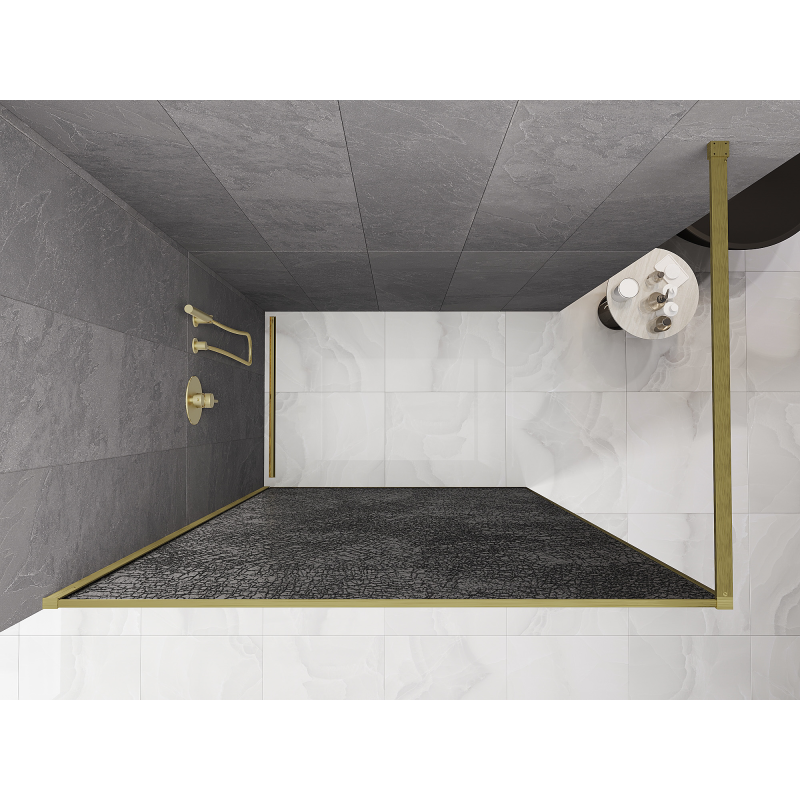 Mexen Kioto Walk-in duschvägg 160 x 200 cm, crackle grafit 12 mm, borstad guld - 800-160-101-55-44-X