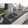 Mexen Matias granite sink 1.5-bowl with drainer and Telma kitchen faucet, gray - 6502-71-670200-00