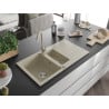 Mexen Matias granite sink 1.5-bowl with drainer and Telma kitchen faucet, beige - 6502-69-670200-69