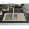 Mexen Matias évier en granit 1,5 bac avec égouttoir et robinet de cuisine Telma, beige - 6502-69-670200-69