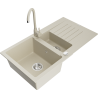 Mexen Matias lavello in granito 1,5 vasche con scolapiatti e rubinetto da cucina Telma, beige - 6502-69-670200-69