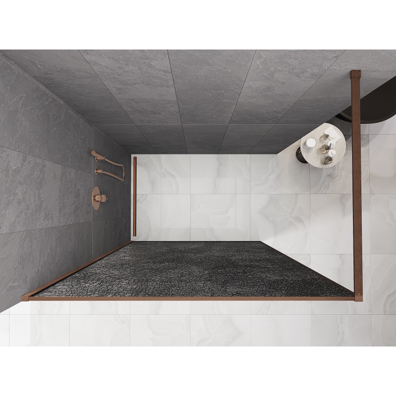 Mexen Kioto Duschwand Walk-in 130 x 200 cm, Crackle Graphit 12 mm, gebürstetes Kupfer - 800-130-101-65-44-X