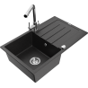 Mexen Bruno enokomorni granitni pomivalnik z odcejalnikom in kuhinjsko armaturo Duero, črna/srebrna kovinska barva