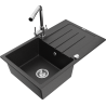Mexen Bruno lavello in granito a 1 vasca con scolapiatti e rubinetto da cucina Duero, nero/argento metallizzato