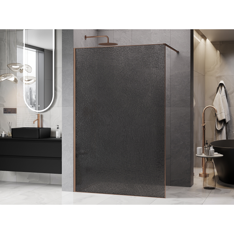 Mexen Kioto parede de duche Walk-in 90 x 200 cm, vidraça grafite 12 mm, cobre escovado - 800-090-101-65-44-X