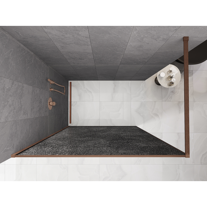 Mexen Kioto parede de duche Walk-in 90 x 200 cm, vidraça grafite 12 mm, cobre escovado - 800-090-101-65-44-X