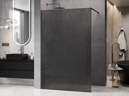 Mexen Kioto Parede de duche Walk-in 100 x 200 cm, crackle grafite 12 mm, cinza escovado - 800-100-101-66-44-X