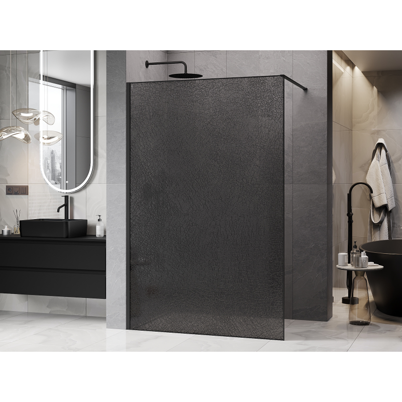 Mexen Kioto paroi de douche Walk-in 130 x 200 cm, crackle graphite 12 mm, noir - 800-130-101-70-44-X