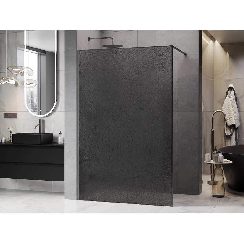 Mexen Kioto parede de duche Walk-in 110 x 200 cm, crackle grafite 12 mm, gun metal - 800-110-101-95-44-X