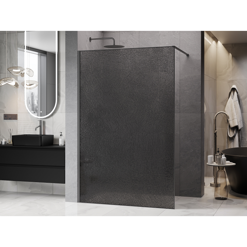 Mexen Kioto parede de duche Walk-in 80 x 200 cm, crackle grafite 12 mm, metal escurecido - 800-080-101-95-44-X