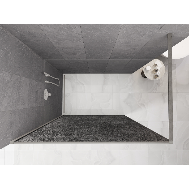 Mexen Kioto Duschwand Walk-in 110 x 200 cm, Crackle Graphit 12 mm, gebürsteter Nickel - 800-110-101-97-44-X