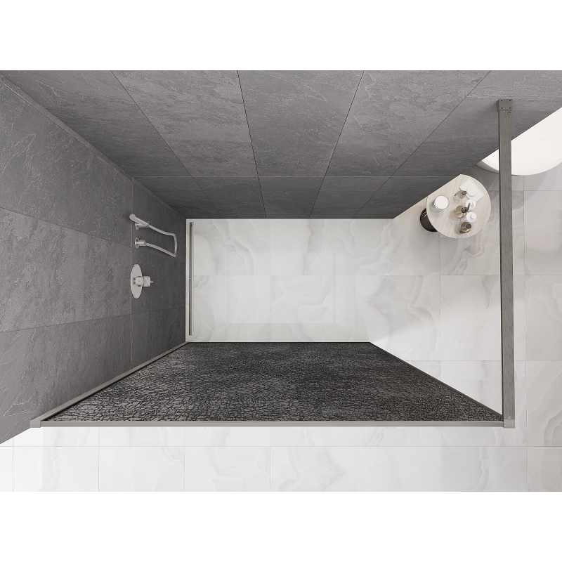 Mexen Kioto τοίχος ντους Walk-in 70 x 200 cm, crackle γραφίτης 12 mm, βουρτσισμένο νικέλιο