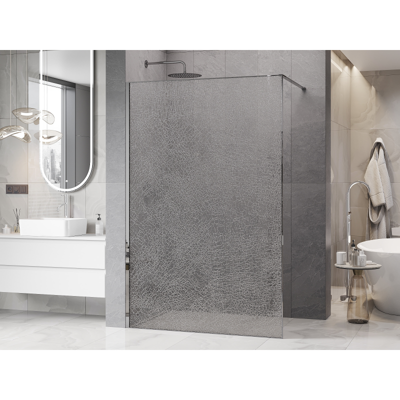 Mexen Kioto Duschwand Walk-in 100 x 200 cm, Crackle Transparent 12 mm, Chrom - 800-100-101-01-04-X