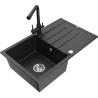 Mexen Bruno granite kitchen sink with 1 basin, drainer, and Duero kitchen tap, black/silver metallic - 6513-73-671600-70