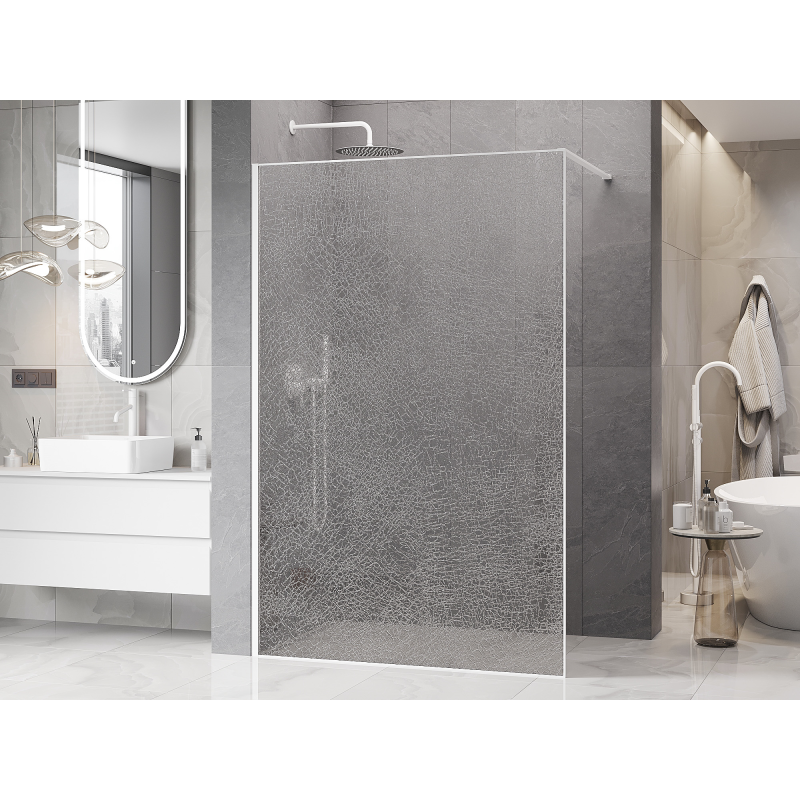 Mexen Kioto mampara de ducha Walk-in 150 x 200 cm, crackle transparente 12 mm, blanco - 800-150-101-20-04-X