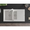 Mexen Matias fregadero de granito de 1,5 senos con escurridor y grifo de cocina Telma, blanco - 6502-20-670200-20