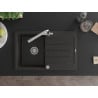 Mexen Bruno fregadero de granito 1-cubeta con escurridor y grifo de cocina Duero, negro/dorado metálico - 6513-75-671600-00