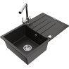 Mexen Bruno lavello in granito a 1 vasca con scolapiatti e rubinetto da cucina Duero, nero/oro metallizzato - 6513-75-671600-00