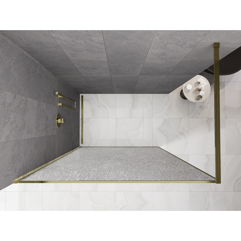 Mexen Kioto dušas siena Walk-in 70 x 200 cm, crackle caurspīdīgs 12 mm, zelta - 800-070-101-50-04-X