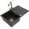 Mexen Bruno fregadero de granito de 1 cubeta con escurridor y grifo de cocina Duero, negro/dorado metálico - 6513-75-671600-50