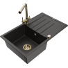 Mexen Bruno granitische gootsteen met 1 bak, afdruiprek en keukenkraan Duero, zwart/gouden metallic - 6513-75-671600-50